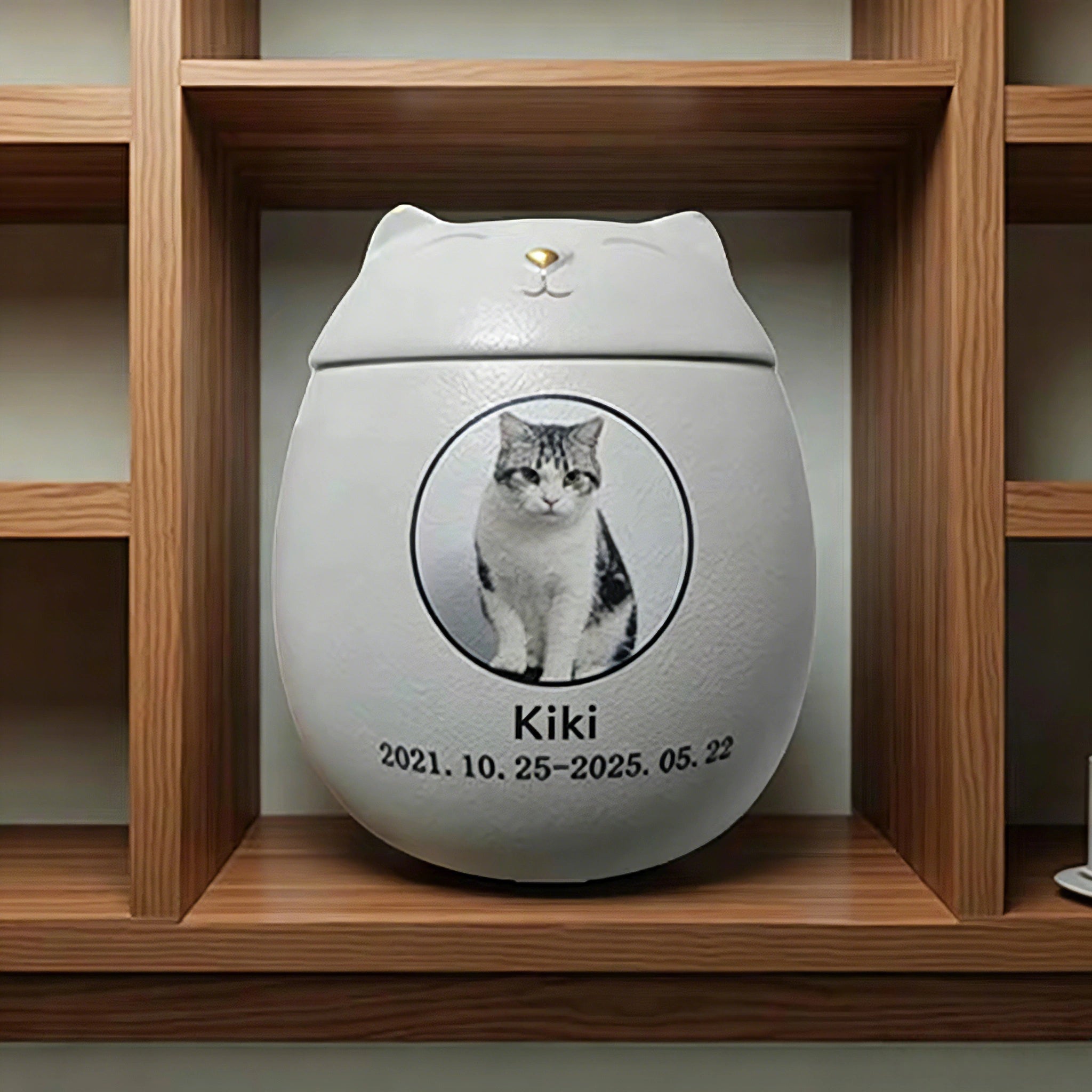 Personalized Pet Urn for Cats - Custom Photo Ceramic Cat Urn with Name, Date, and Message - Memorial Keepsake for Beloved Cat, Custom Pet Memorial Gift