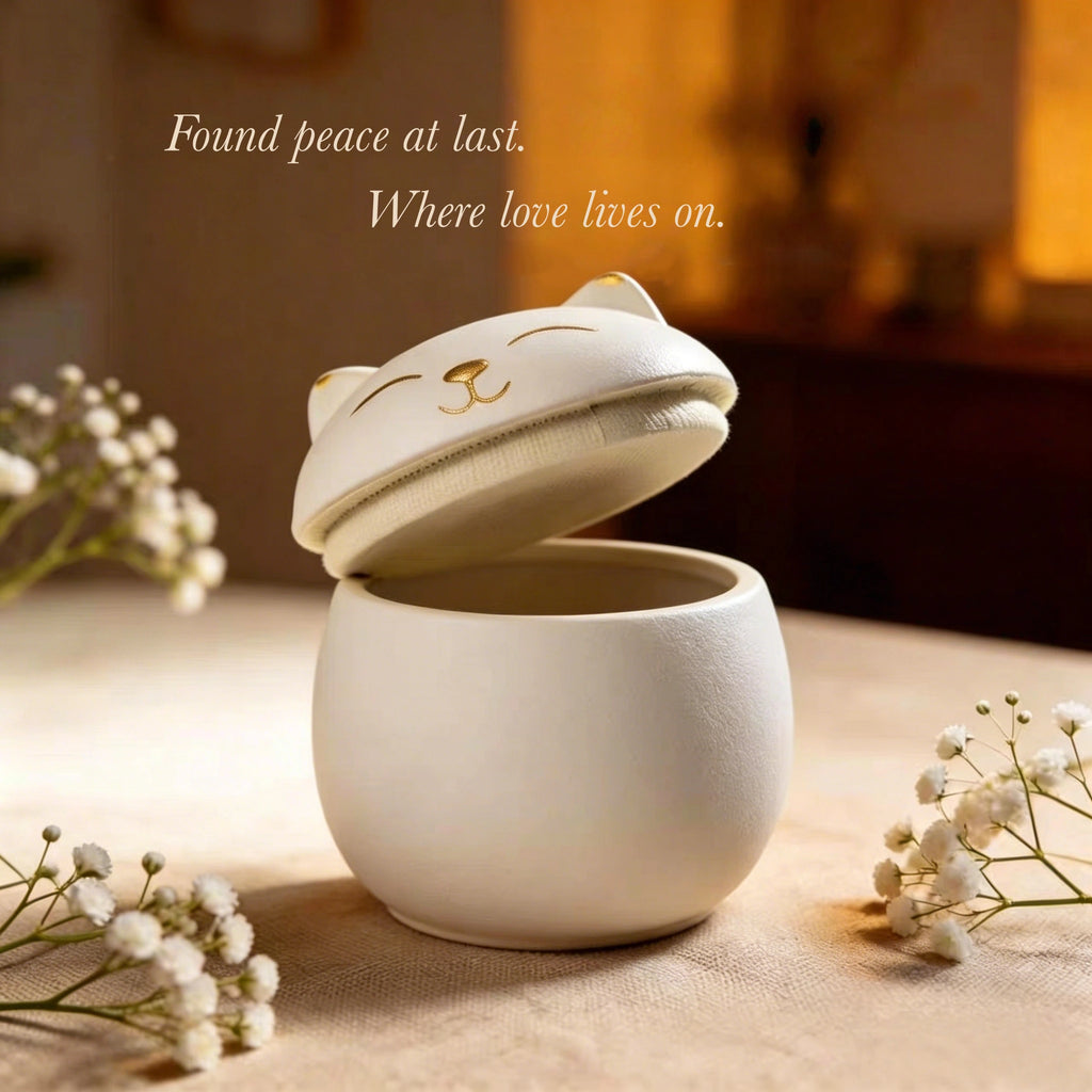 Personalized Pet Urn for Cats - Custom Photo Ceramic Cat Urn with Name, Date, and Message - Memorial Keepsake for Beloved Cat, Custom Pet Memorial Gift