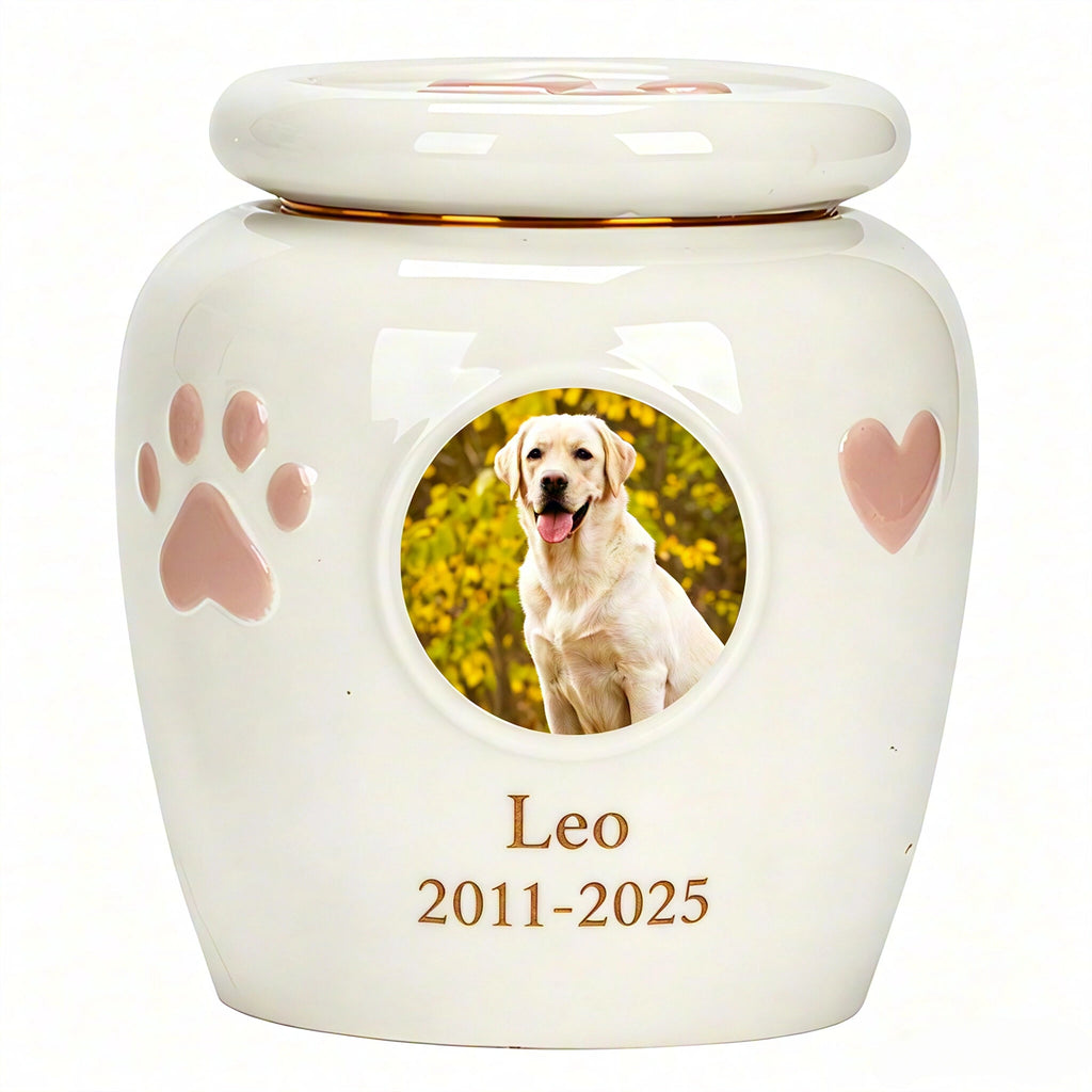 Custom Photo Large Dog Urn - Personalized Ceramic Memorial for Medium to Large Breeds