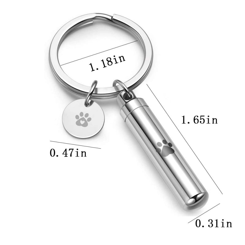 Cylinder Pet Urn Pendant – 2-in-1 Necklace & Keychain – 2 Colors – Holds Fur or Ashes