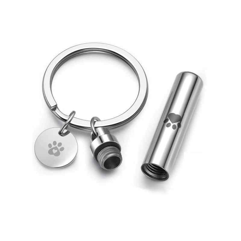 Cylinder Pet Urn Pendant – 2-in-1 Necklace & Keychain – 2 Colors – Holds Fur or Ashes