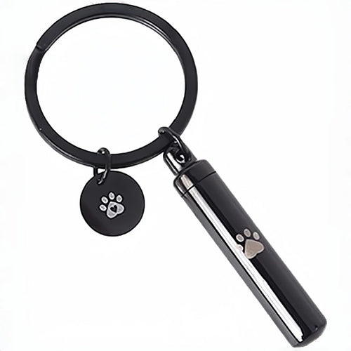 Cylinder Pet Urn Pendant – 2-in-1 Necklace & Keychain – 2 Colors – Holds Fur or Ashes