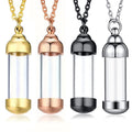 Transparent Glass Pet Urn Necklace – Cylinder Pendant – Holds Fur or Ashes – Stainless Steel