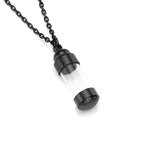 Transparent Glass Pet Urn Necklace – Cylinder Pendant – Holds Fur or Ashes – Stainless Steel