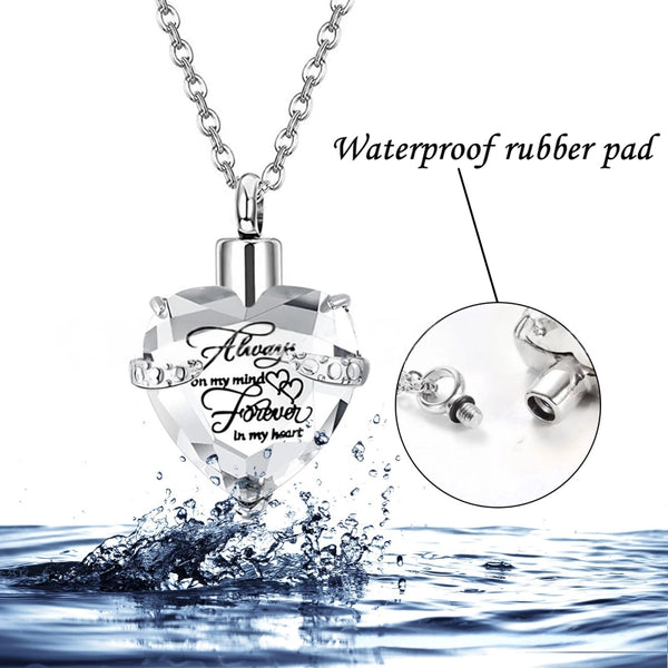 Birthstone Heart Pet Urn Necklace – 12 Month Colors – Holds Fur or Ashes – Stainless Steel