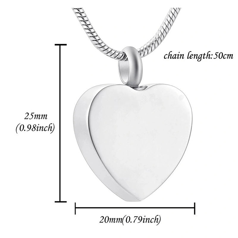 Heart-Shaped Pet Urn Necklace – “Always in my heart” Engraved – Holds Fur or Ashes