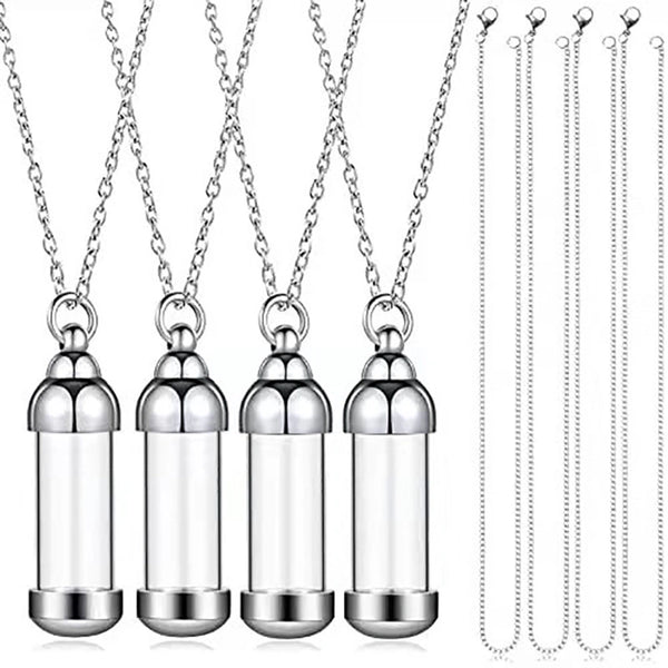 Stainless Steel & Glass Pet Urn Pendant – Cylinder Cremation Necklace – Holds Fur or Small Ashes