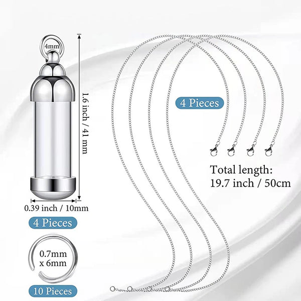 Stainless Steel & Glass Pet Urn Pendant – Cylinder Cremation Necklace – Holds Fur or Small Ashes