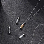 Stainless Steel & Glass Pet Urn Pendant – Cylinder Cremation Necklace – Holds Fur or Small Ashes